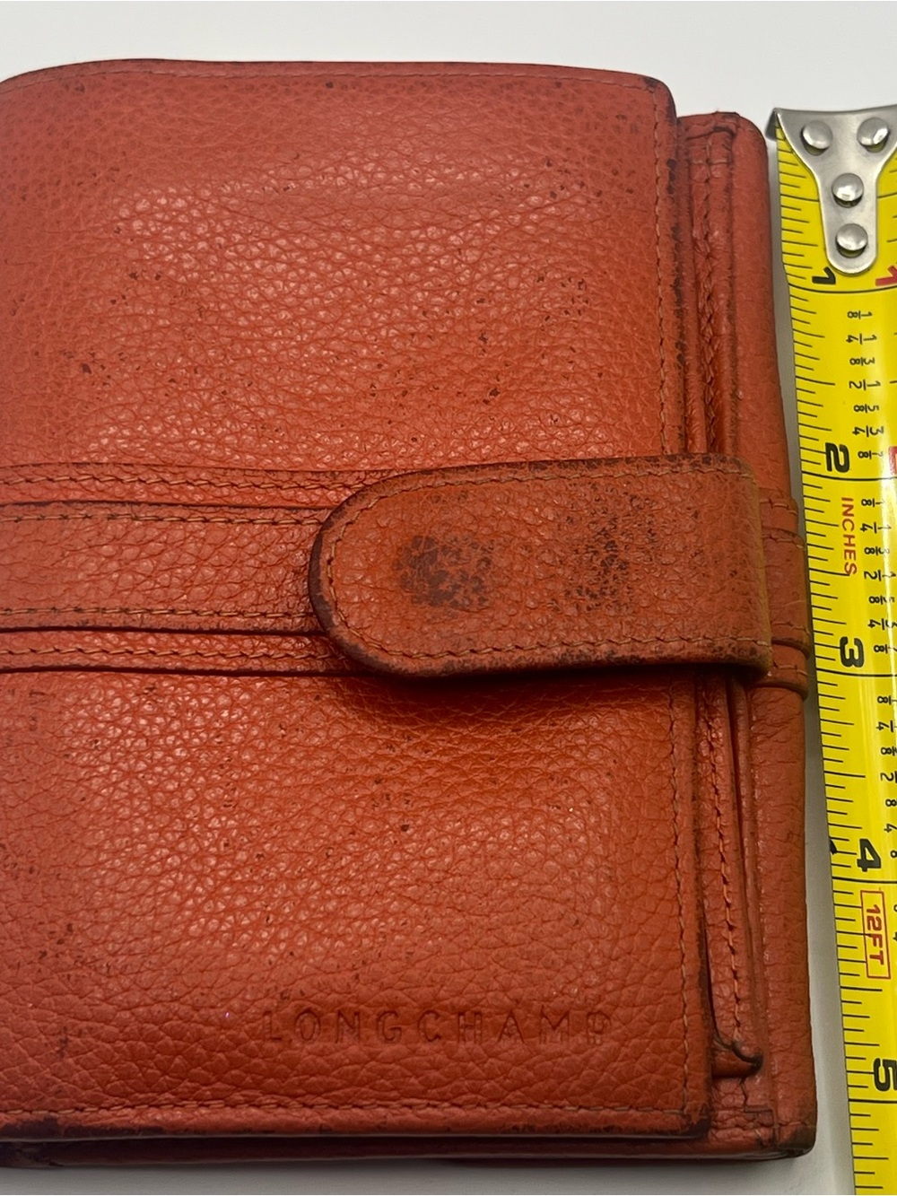 Longchamp Le Foulonné Orange Pebbled Leather Compact Bifold Wallet - Picture 12 of 14